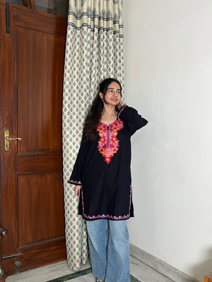 Jasmine Kashmiri Short woollen Pheran - Black