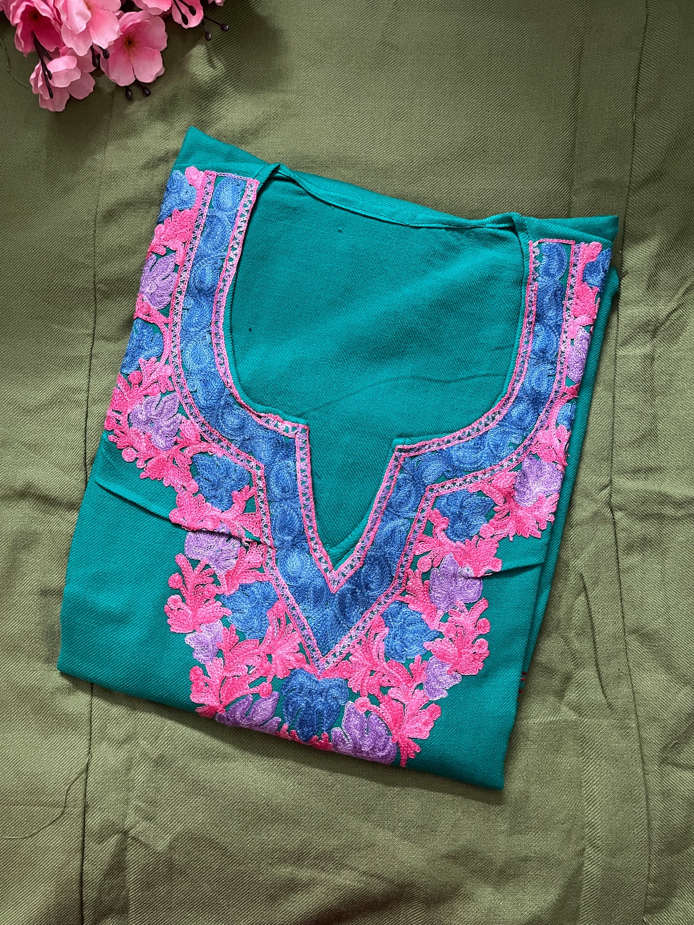 Noor Aari Woollen Pheran- Teal Blue