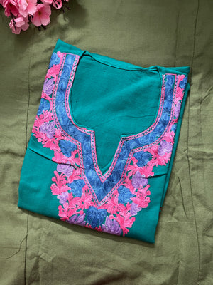 Noor Aari Woollen Pheran- Teal Blue