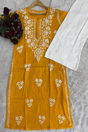 Tiyasha Cotton Chikankari long kurta