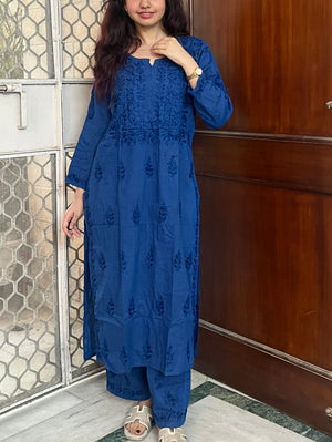 Saniya Dobby Cotton Chikankari Suit set- Blue