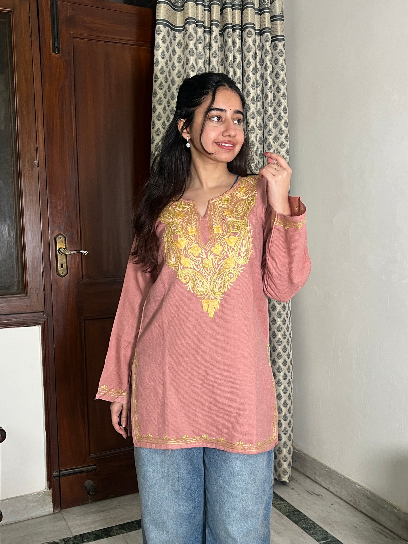 Soha Kashmiri Short woollen Kurti- Pink