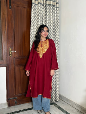 Rumaiza Kashmiri Woollen Tilla Pheran - Maroon
