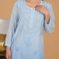 Chanderi Ombre Chikankari Long Kurta - Blue