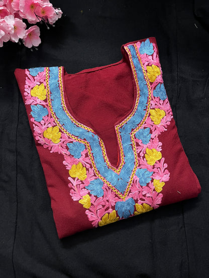 Noor Aari Woollen Pheran- Maroon