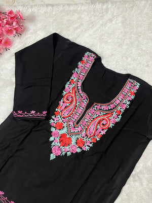 Ziya Kashmiri Short woollen kurti- Black
