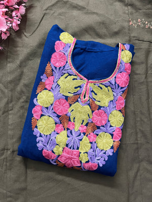 Noor Aari Woollen Pheran- Blue