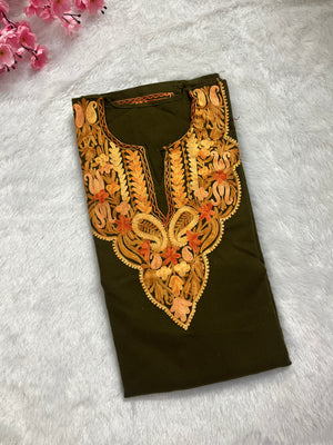 Risha Aari Woollen Pheran- Olive green