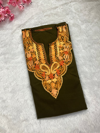 Risha Aari Woollen Pheran- Olive green