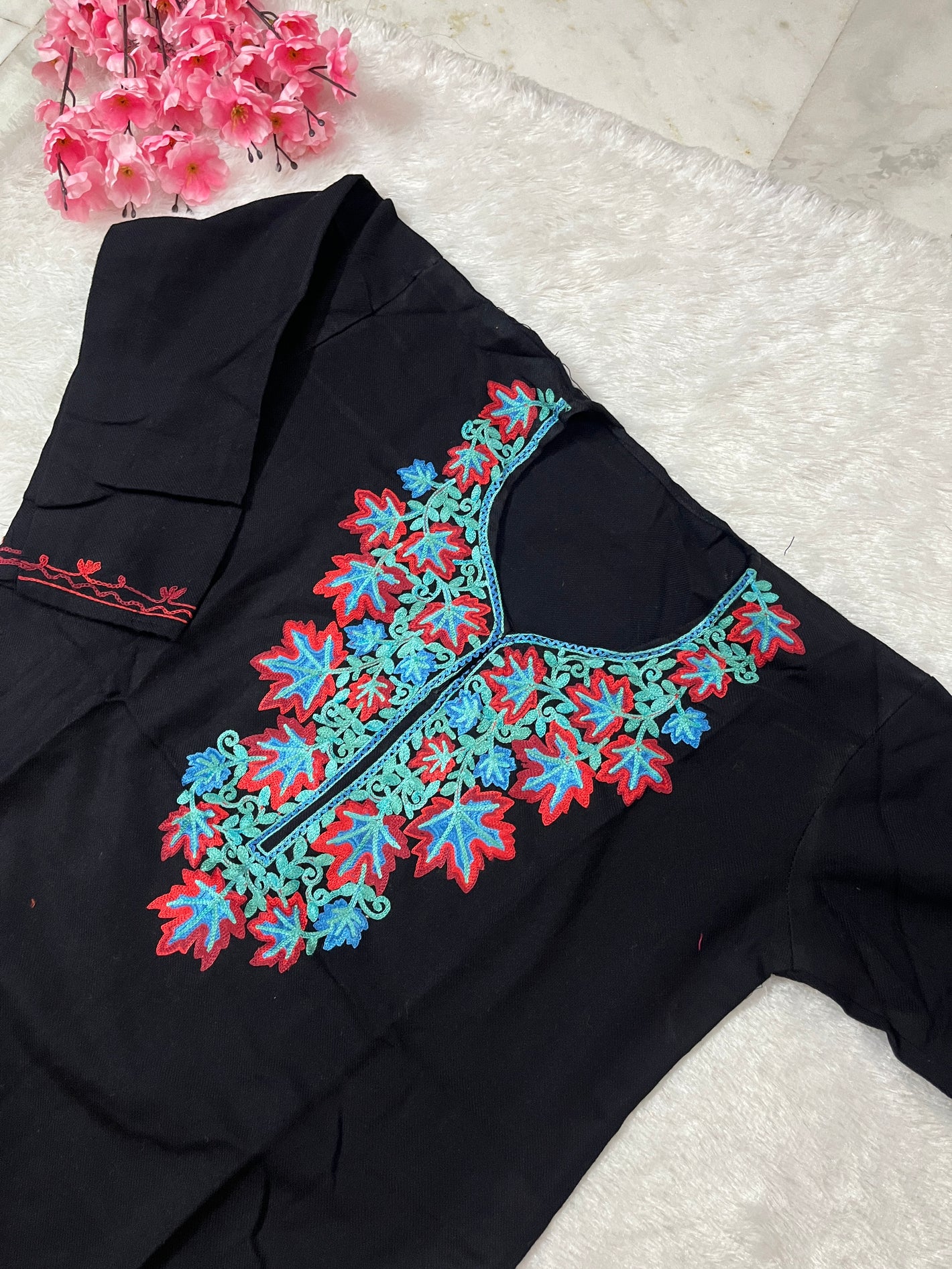 Ziya Kashmiri Short woollen kurti- Black