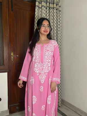 Jhanvi Chikankari Rayon Kurta- Pink