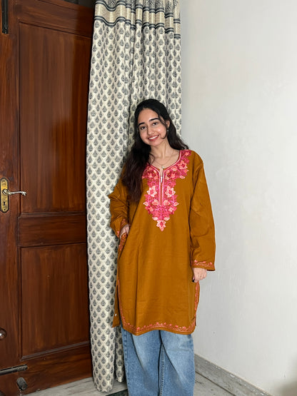 Jasmine Kashmiri Short woollen Pheran - Yellow