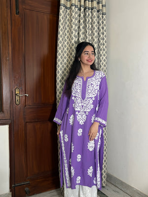 Jhanvi Chikankari Rayon Kurta- Puple