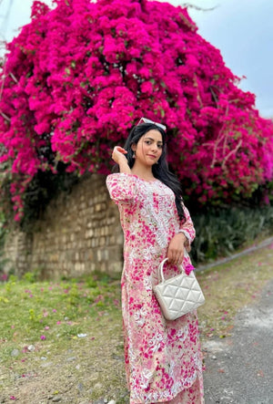 Gul cotton Chikankari Kurta set- Pink