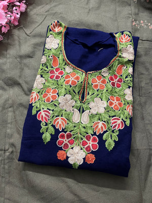 Noor Aari Woollen Pheran- Royal Blue