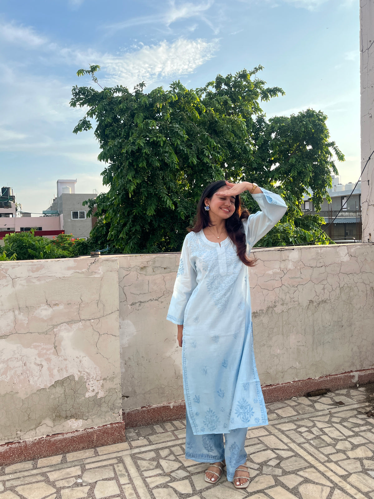 Chanderi Silk Pastel Ombré Kurta Set- Blue