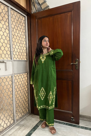 Kashmiri Woollen kurta set- Green