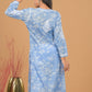 Mulmul Cotton Print Chikankari Kurta- Blue