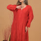 Chanderi Chikankari Kurta Palazzo - Red