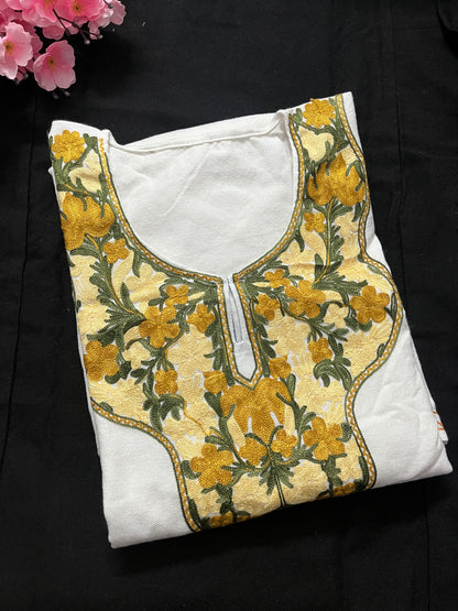 Noor Aari Woollen Pheran- White