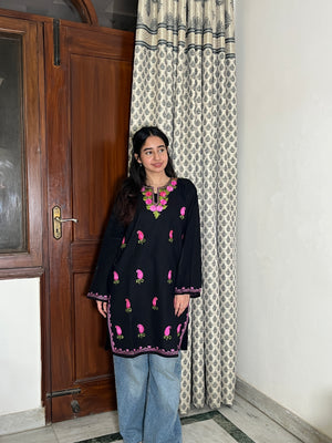 Kusum Kashmiri Short woollen Pheran - Black