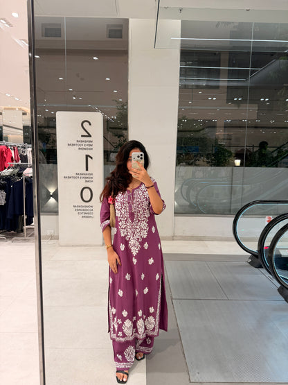 Gia Rayon Chikankari Kurta set- Purple