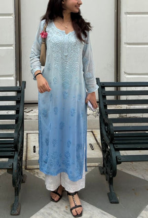 Yamini Viscose georgette ombre kurta- blue