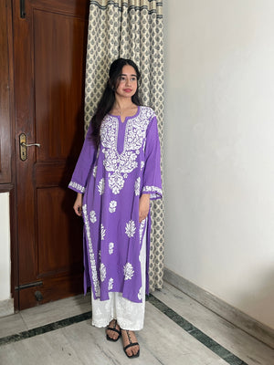 Jhanvi Chikankari Rayon Kurta- Puple