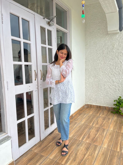 Kriti Georgette Short kurta- White