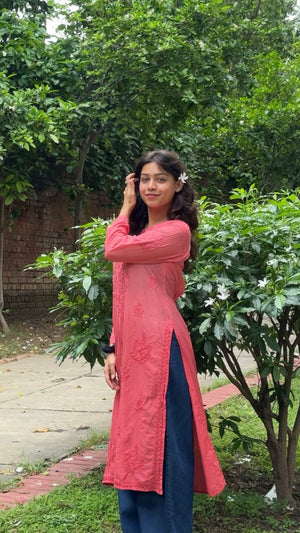 Ruhani Chanderi Silk Kurta- Red