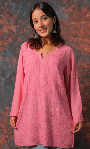 Uzma Viscose Georgette Short kurta- pink