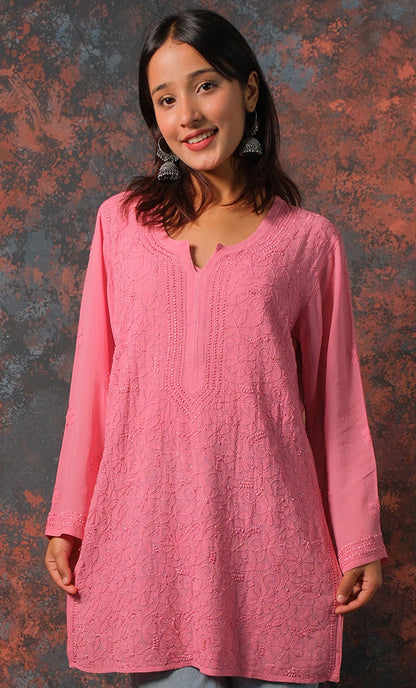 Uzma Viscose Georgette Short kurta- pink