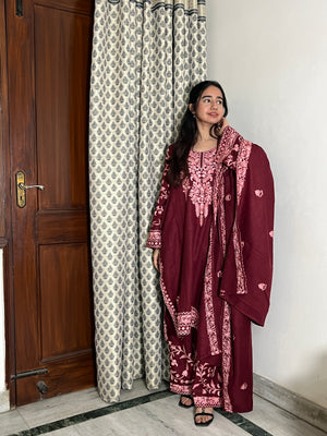 Hina woollen pheran stole set - Mauve