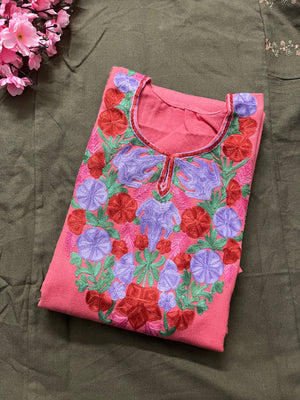 Noor Aari Woollen Pheran- Pink