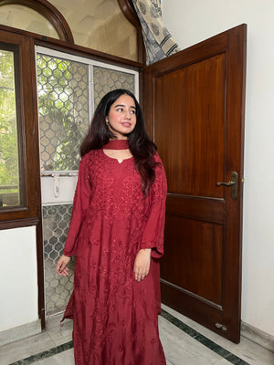 Shilpa Muslin kurta suit set- Brick Red