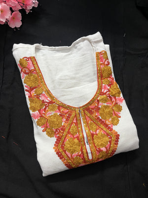 Noor Aari Woollen Pheran- White