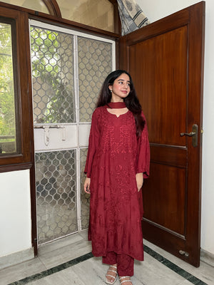 Shilpa Muslin kurta suit set- Brick Red