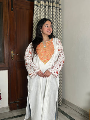 Jiya sozni Woollen Kashmiri Pheran- White