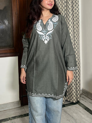 Kashmiri Short Cotton kurti- Grey