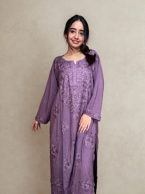 Aisha rayon Chikankari kurta- purple