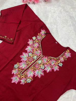 Ziya Kashmiri Short woollen kurti- Maroon