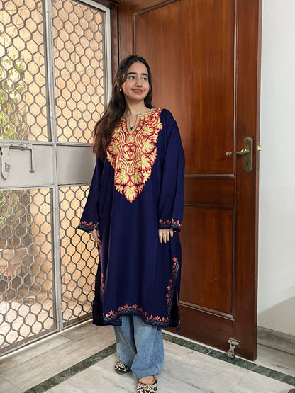 Kashmiri Woollen Tilla Pheran - Navy Blue