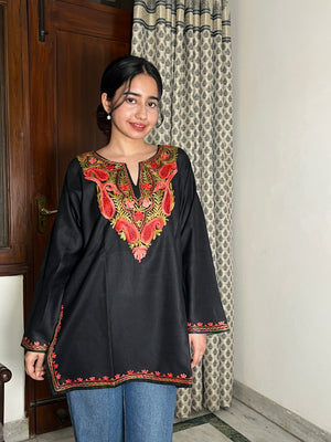 Sejal Kashmiri Short Cotton kurti- Black