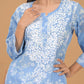 Mulmul Cotton Print Chikankari Kurta- Blue