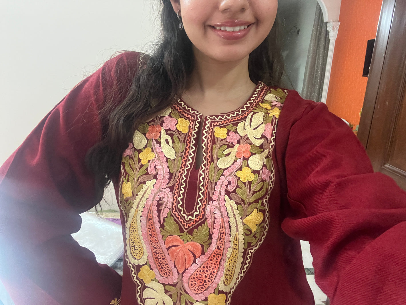 Isha woollen long kurta- Maroon