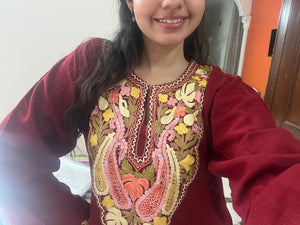 Isha woollen long kurta- Maroon