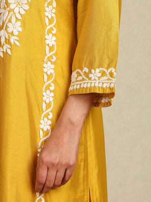 Saba Chanderi Chikankari Kurta Palazzo - Yellow