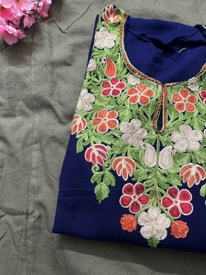 Noor Aari Woollen Pheran- Royal Blue