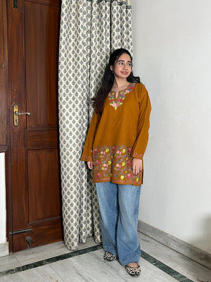 Kusum Kashmiri Short woollen Pheran - Yellow