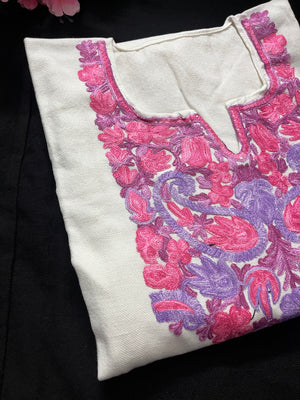 Noor Aari Woollen Pheran- White